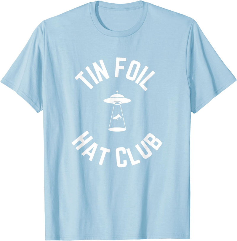 Tin Foil Hat Club with UFO Cow Abduction T-Shirt - Baby Blue
