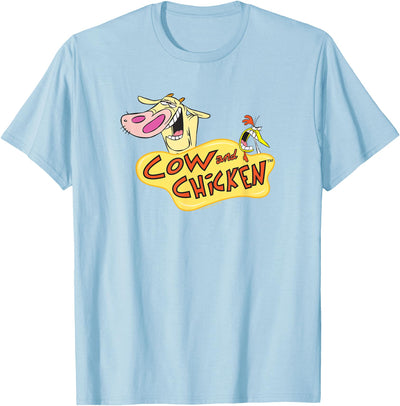 Cartoon Network Cow and Chicken Logo Men's Adult Blue T-Shirt