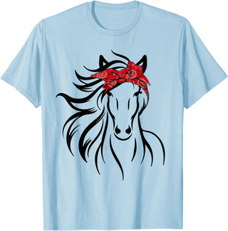 Horse Bandana Tee For Women Girls Tee Horse Bandana Tee for Horseback Riding Horse Lover T-Shirt - Baby Blue