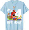 Swanky Bazaar Birthday Designs 4th Birthday Farm Birthday Train Party Cow Pig Horse Chicken T-Shirt - Baby Blue