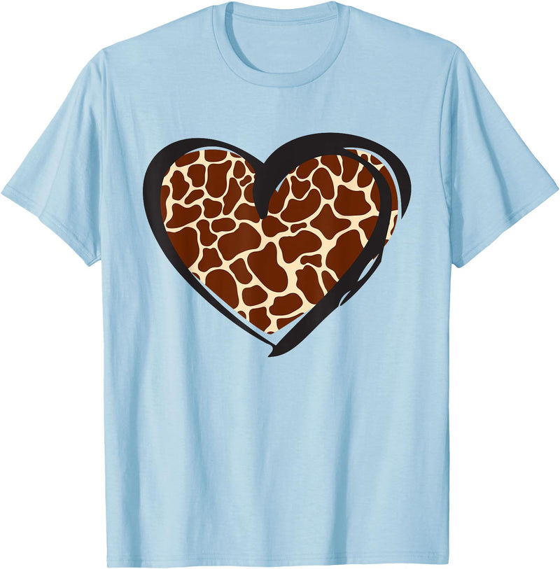 Giraffe Pattern Graphic Apparel Heart Giraffe Print for Giraffe Lover T-Shirt - Baby Blue