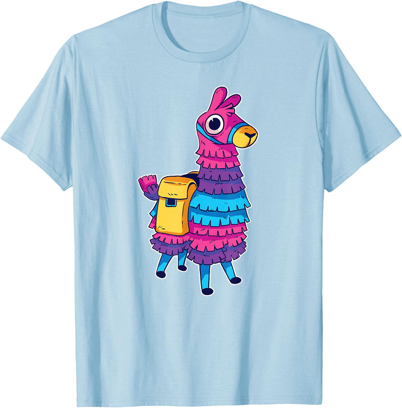 Llama Pinata Party Shop Funny Loot Llama Pinata with Yellow Saddlebag T-Shirt - Baby Blue