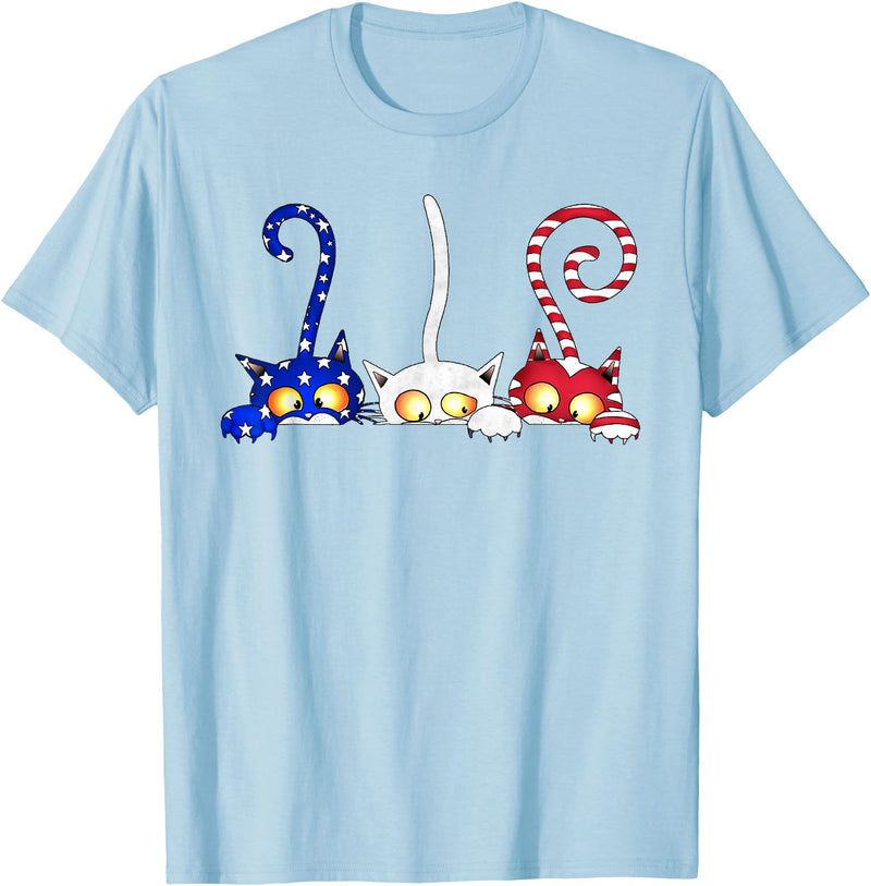 Cat 4th Of July Shirt - Palette&Co Cat 4th of July American Flag Red White Blue Women Kids T-Shirt - Baby Blue