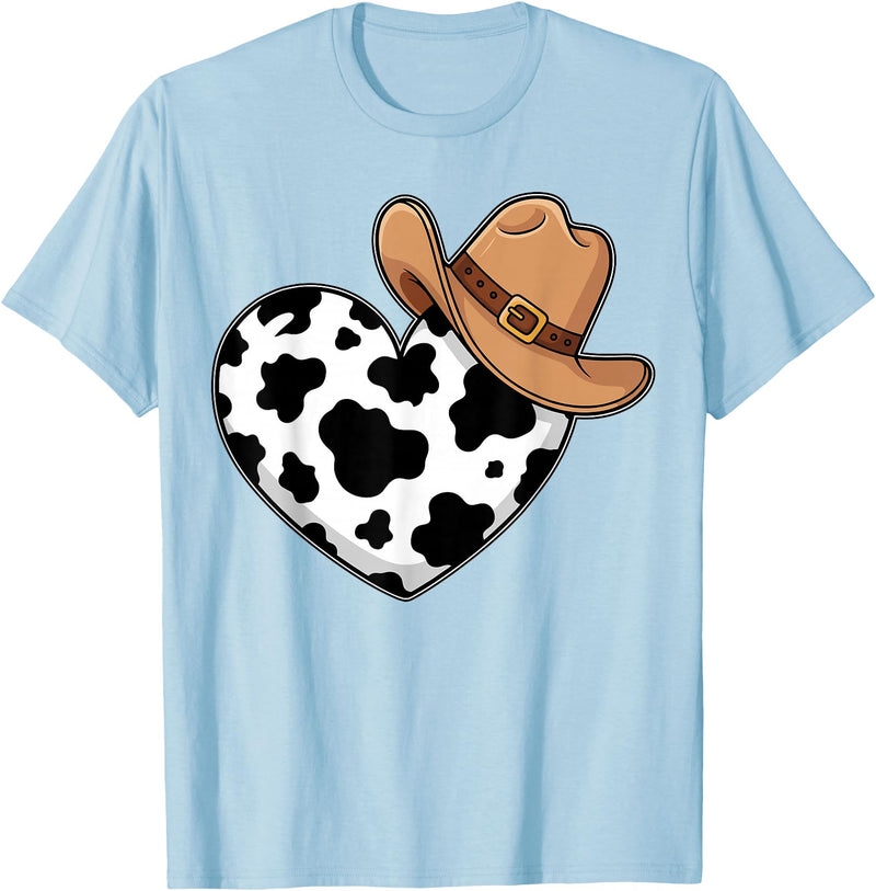 Magical and Funny Western Gifts Western Cow Print Heart Cowboy Cowgirl T-Shirt - Baby Blue