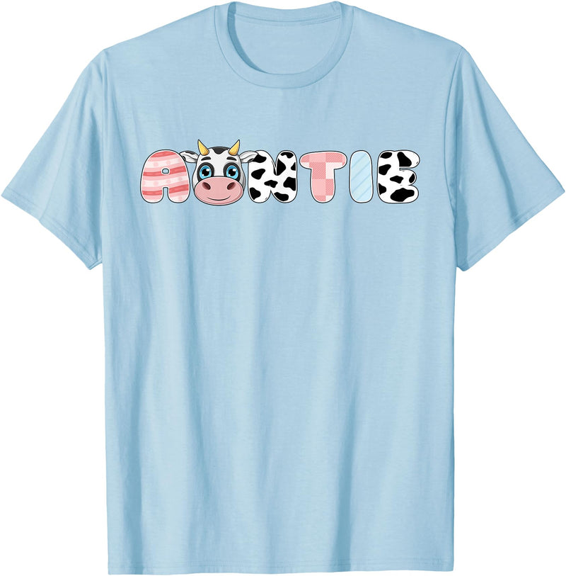 Cow Matching Family Outfit Costume Apparel Auntie Girl Birthday Matching Family Cow Farm Animal Aunt T-Shirt - Baby Blue