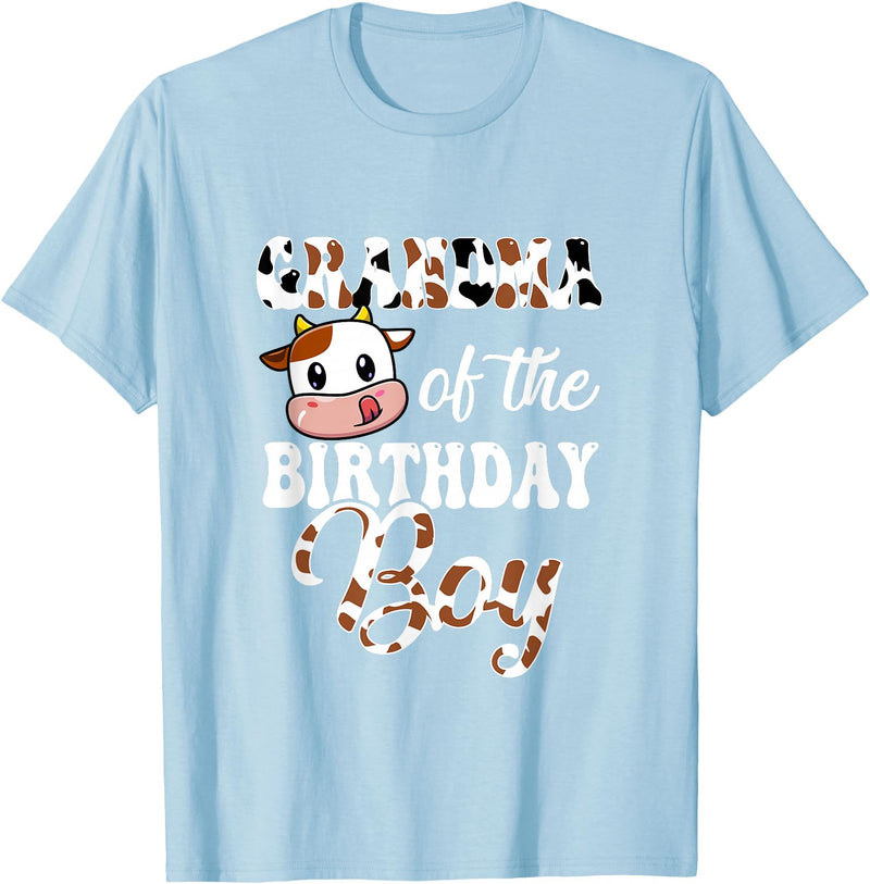 Love Family Matching Grandma Of The Birthday Boy Cow Farm 1St Birthday Boy T-Shirt - Baby Blue