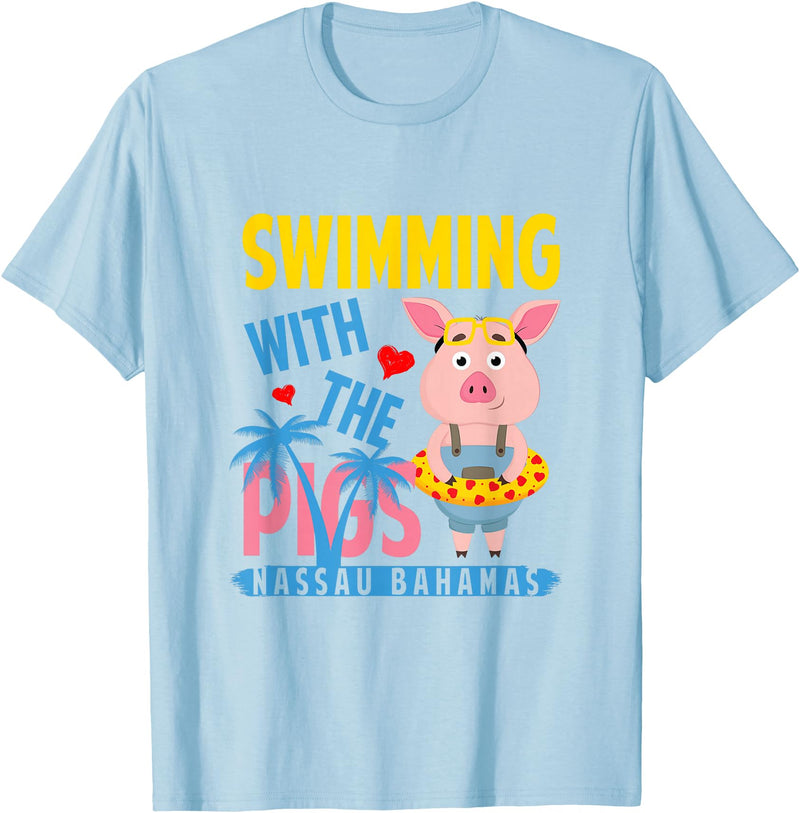 Swimming With The Pigs Bahamas Beach Summer Vibes Swimming With The Pigs Nassau Bahamas Hello Summer Beach T-Shirt - Baby Blue