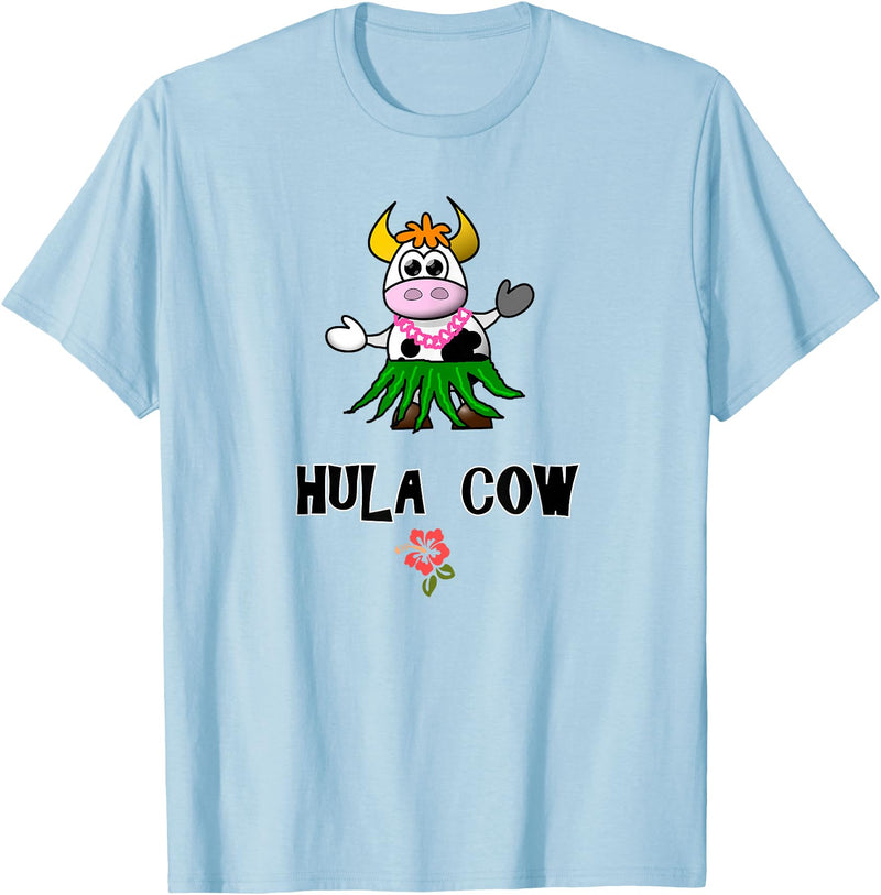 FUN DANCING ANIMALS GIFT T-SHIRTS Hawaiian Hula Dancing Cow, Funny Gift T Shirt, Dk T-Shirt - Baby Blue