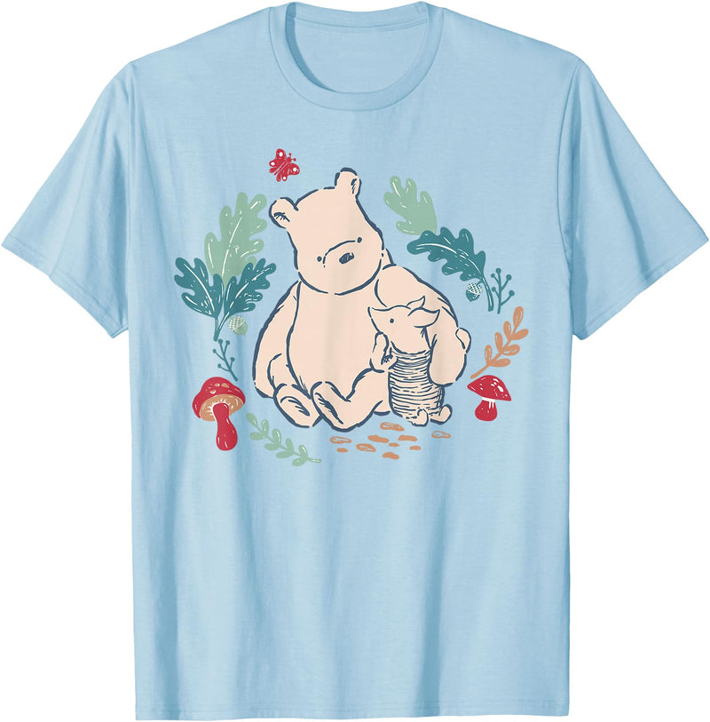Disney Winnie The Pooh Classic Illustration Piglet and Pooh T-Shirt - Baby Blue