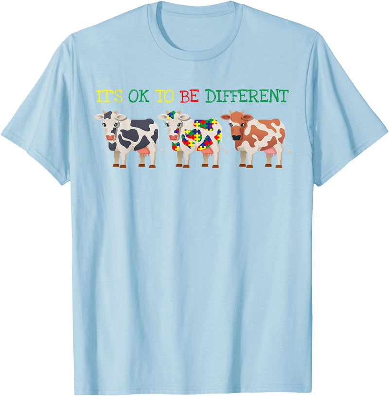 It's Ok To Be Different Cow Autism Awareness T-Shirt - Baby Blue