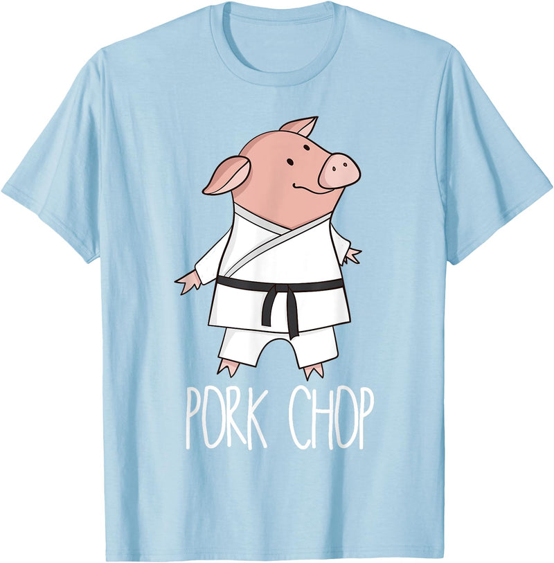 Funny Pig Pun Shirts Pork Chop - Funny Pig Animal Pun Karate T-Shirt - Baby Blue