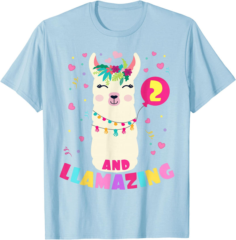 Llamazing Birthday Party Outfit Llama Lovers Llamazing 2 Years Old Girl Birthday Cute Llama Alpaca Kids T-Shirt - Baby Blue