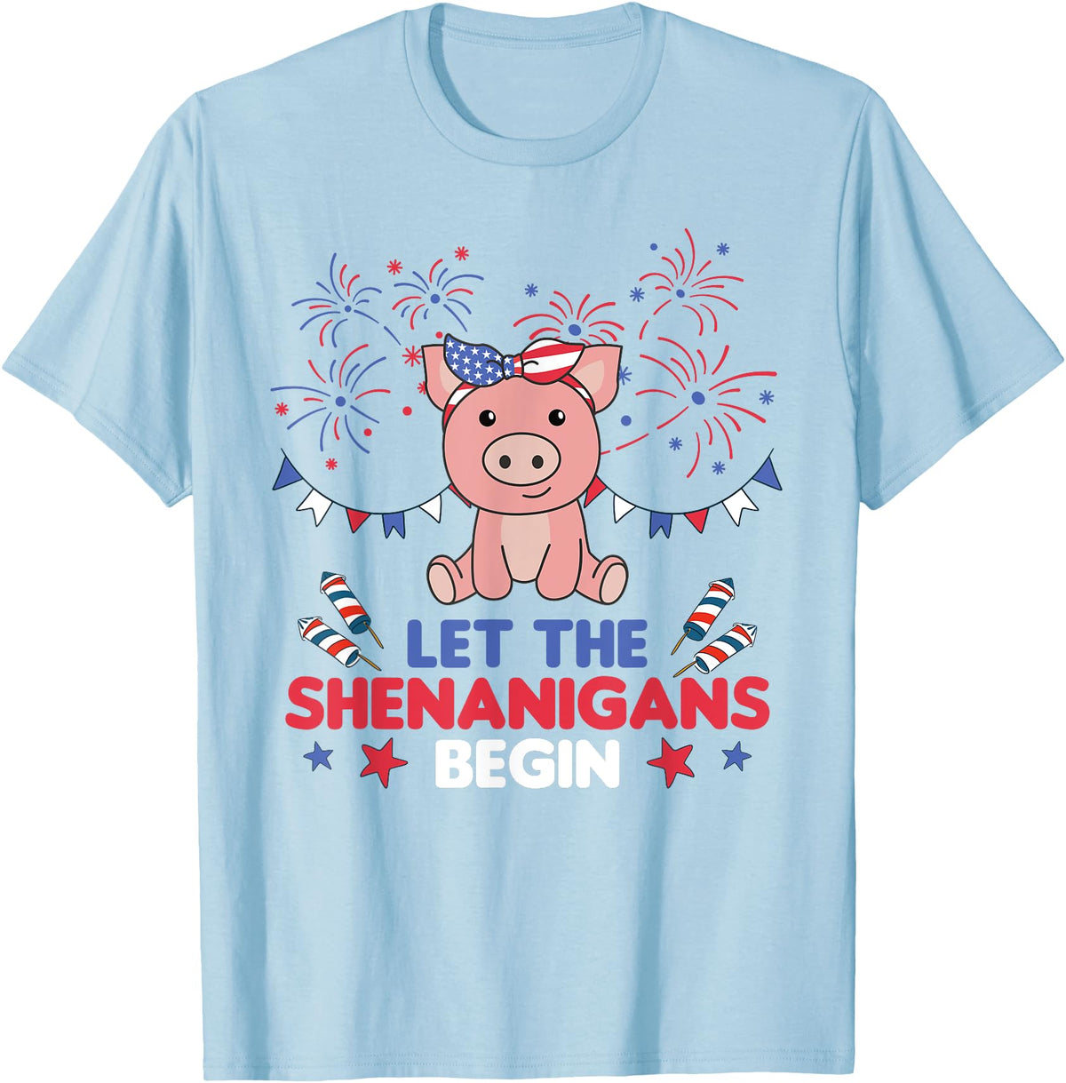 Fourth Of July - Cute Animals America 4th Of July American Pig Kids USA Pig T-Shirt - Baby Blue