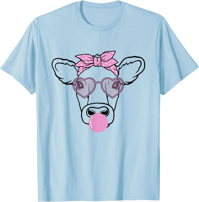 Cow Lover Funny Cute Cow Women with Pink Glasses and Bandana T-Shirt
