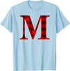 Buffalo Plaid Forever Buffalo Plaid Monogram Letter M Matching Holiday T-Shirt - Baby Blue