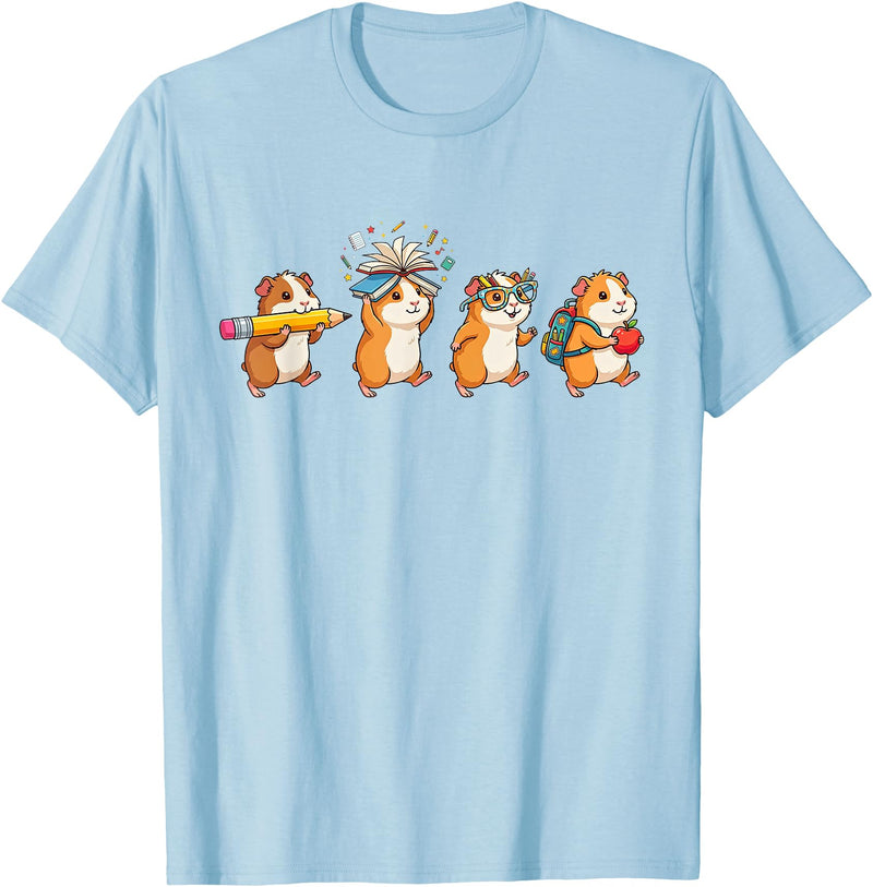 Cute Guinea Pig Lovers First Day of School Costume Funny Guinea Pig Back to School Teacher Student T-Shirt - Baby Blue