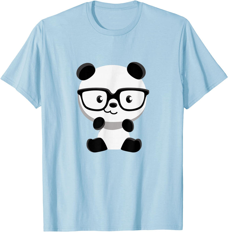 My Shirt Hub Cute Little Bear Panda Nerd with Glasses T-Shirt - Baby Blue