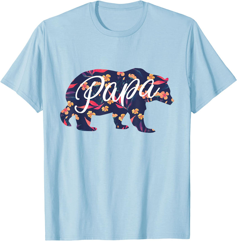Bahaa's Tee Best Daddy Ever, I Love You Dad, Floral Papa Bear Graphic T-Shirt - Baby Blue