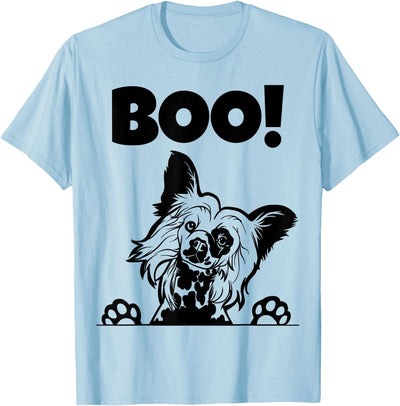 Funny Dog Halloween Chinese Crested Shirts Boo! | Hiding Hairless Puppy Dog Halloween Chinese Crested T-Shirt