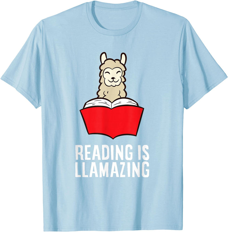 The Llama And Alpaca Lover Funny Llama Lover Reading Is Llamazing Bookworm Llama T-Shirt - Baby Blue