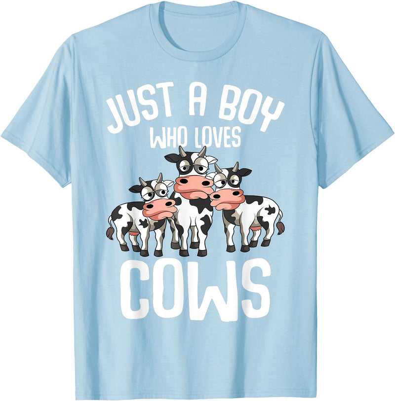 Funny Cow Lover & Owner Gift Ideas Just A Boy Who Loves Cows Farmers Cow Kids Toddler Boys T-Shirt Small - Baby Blue