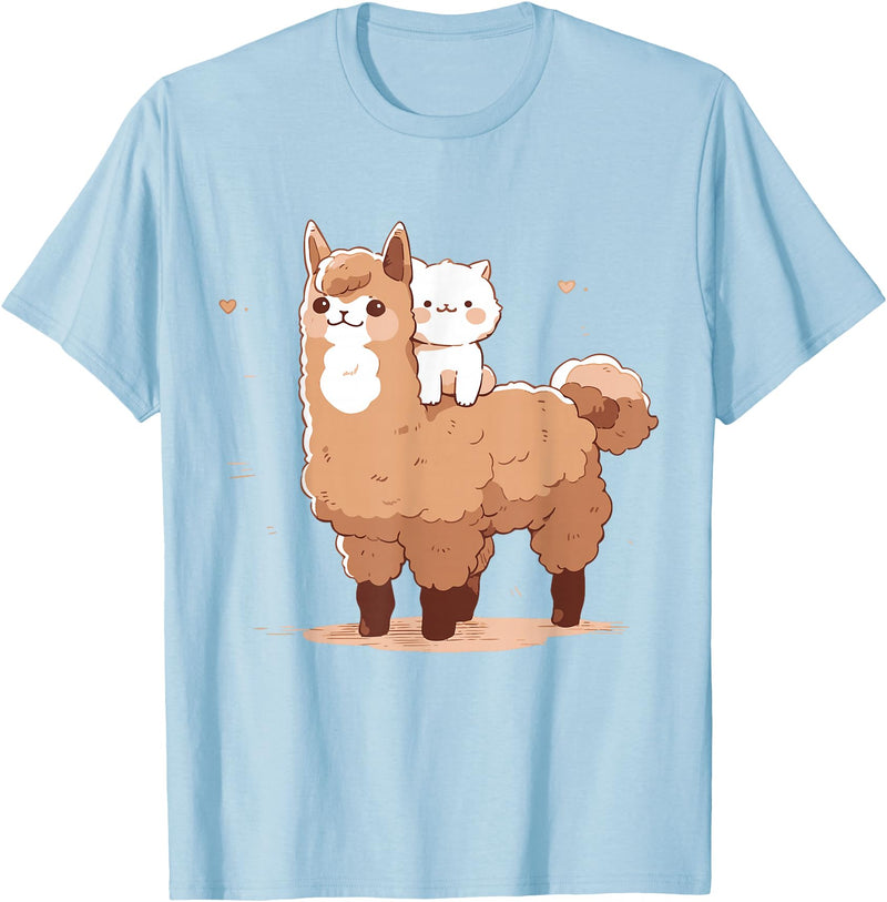 Funny Llama Alpaca Animal Lover Gifts Clothing Llama Alpaca Cat T-Shirt - Baby Blue