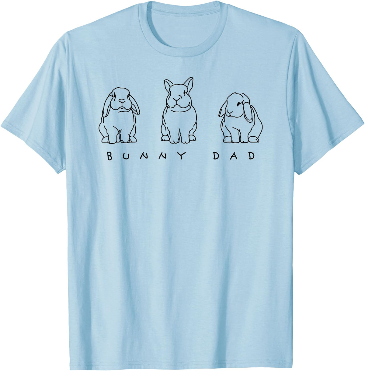 Bunny Dad Cute Lop Rabbit Holland Dad Line Art T-Shirt in Baby Blue