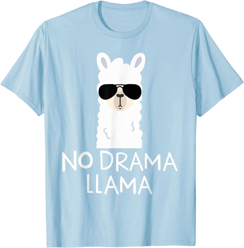 No Drama No Pob-Llama Alpaca Gifts No Drama Llama Alpaca with Sunglasses Llama Lovers Gift T-Shirt - Baby Blue