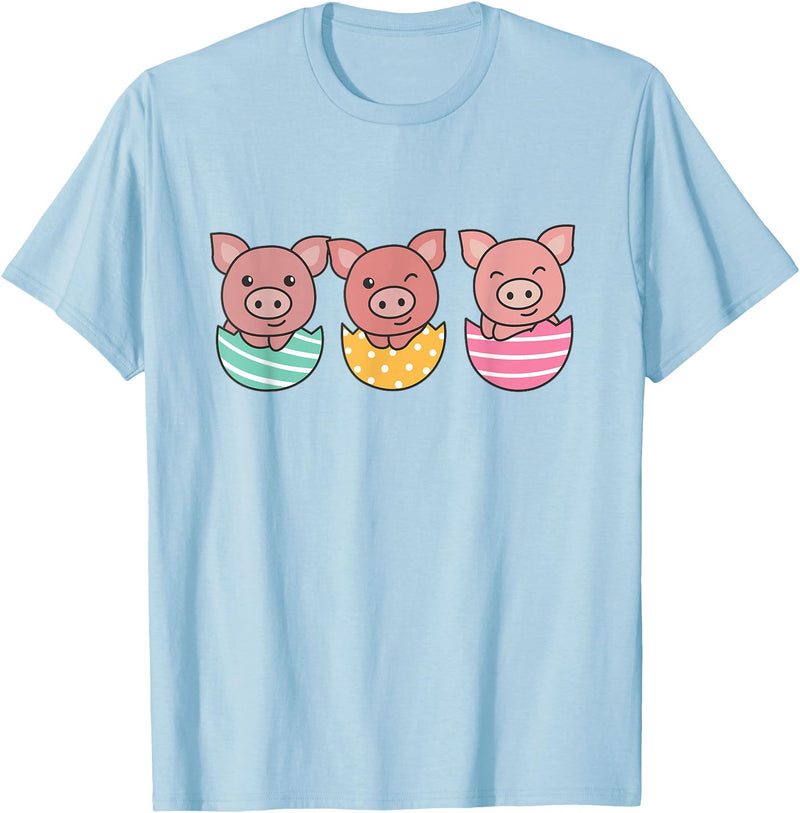 Cute Animals For Easter For Kids Happy Easter Cute Pig At Easter With Easter Eggs T-Shirt - Baby Blue