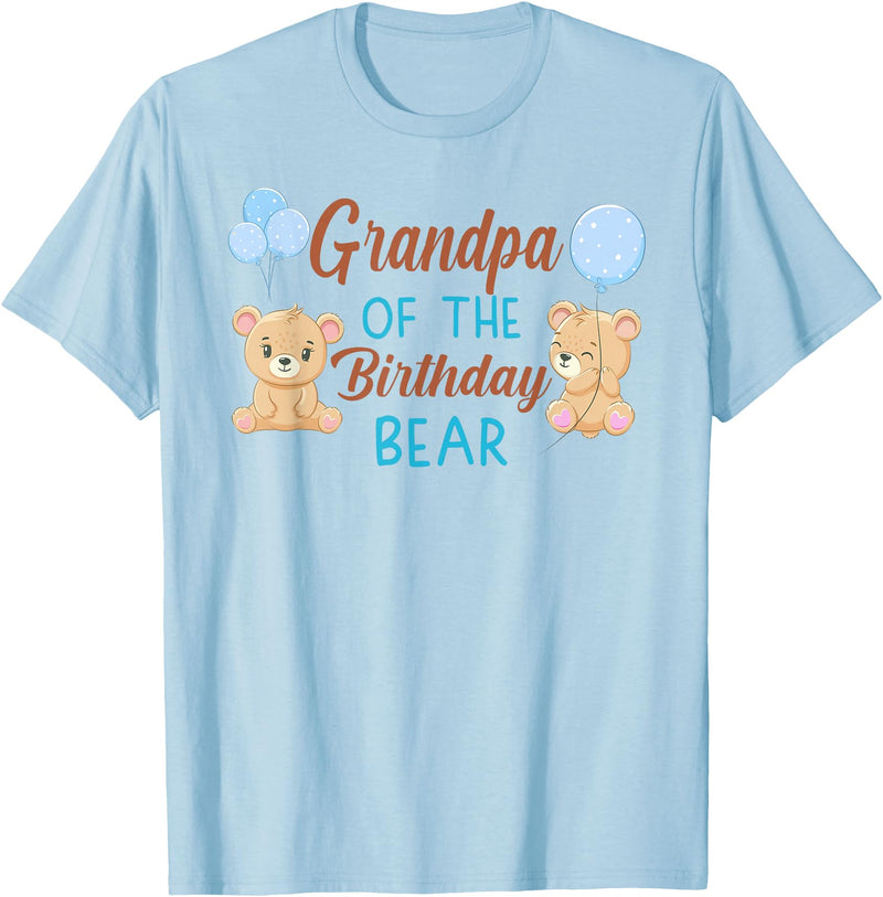 Family Birthday Bear Gifts Grandpa of The Birthday Boy Bear 1st Birthday Party Boy T-Shirt - Baby Blue