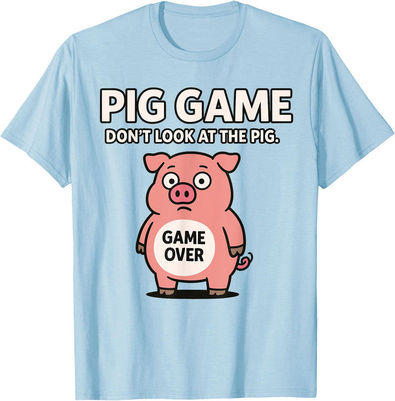 Cute Pig Tees for Men and Women Funny Pig Game T-Shirt - Baby Blue