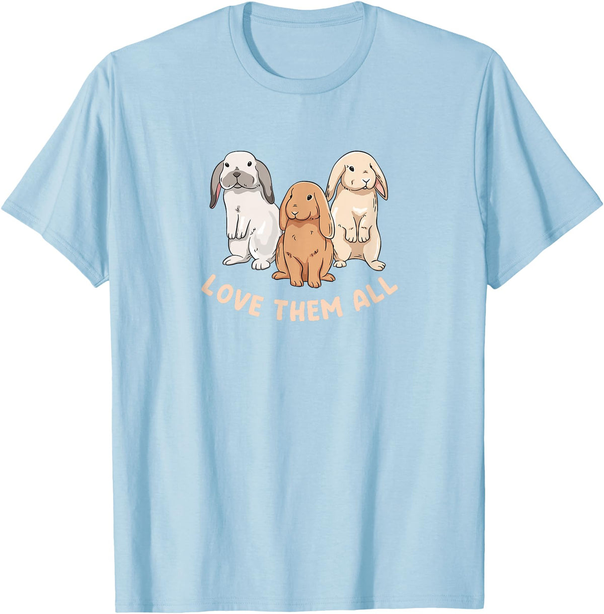 3 Cute Lop Bunnies Love Design for Bunny Owners T-Shirt in Baby Blue