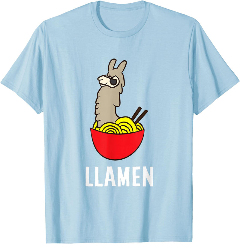 Funny Llama And Alpaca Gifts Funny Llama LLamen Noodles Chinese Food Llama T-Shirt - Baby Blue
