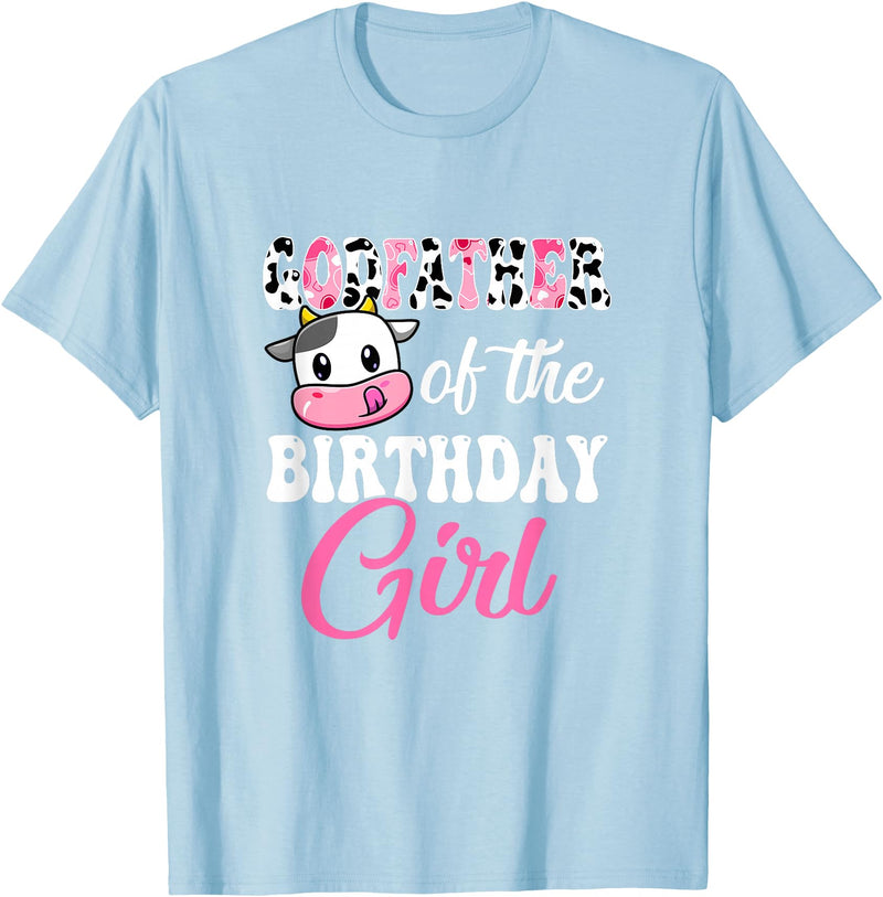 Vintage Retro Birthday Godfather Of The Birthday Girl Farm Cow 1St Birthday Girl T-Shirt - Baby Blue
