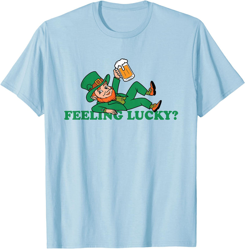 St. Patrick's Day Lucky Tee Leprechaun Feeling Lucky St Patrick's Day T-Shirt - Baby Blue