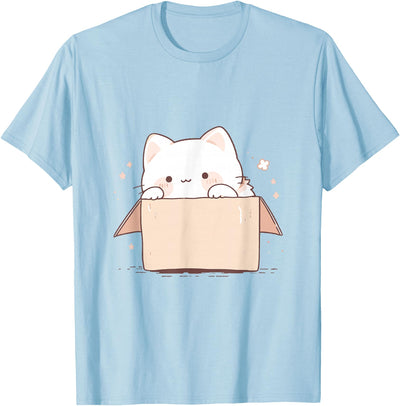The Funny Cats Apparel & Accessories Gift Shop Cute White Cat in a Box Japanese Kawaii T-Shirt