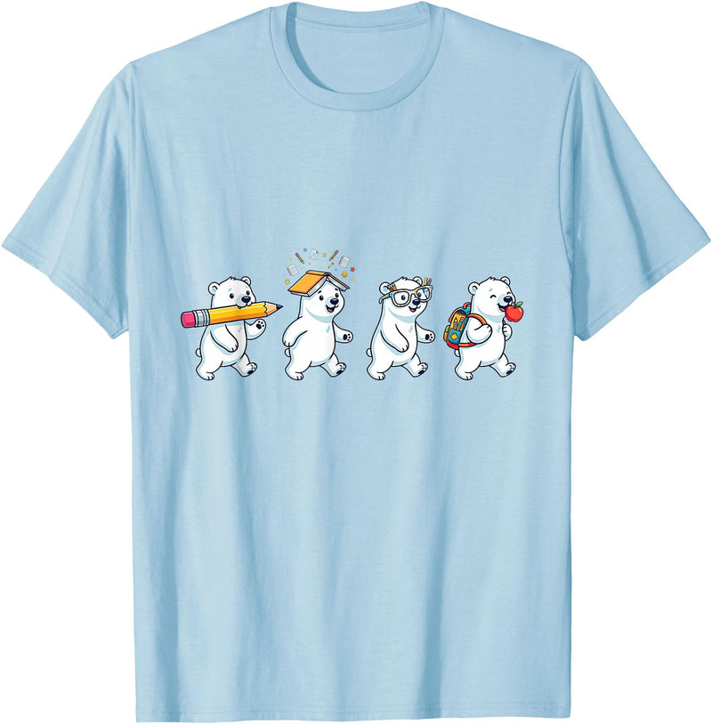 Cute Polar Bear Lovers First Day of School Costume Funny Polar Bear Back to School Teacher Student T-Shirt - Baby Blue