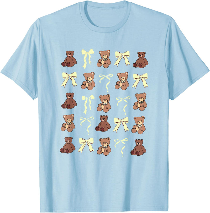 Coquette Aesthetic Graphics Preppy Teddy Bears Yellow Bows Coquette Girly Aesthetic T-Shirt - Baby Blue