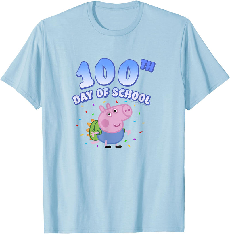 Peppa Pig George Pig 100th Day Of School Fun Confetti Pose T-Shirt - Baby Blue