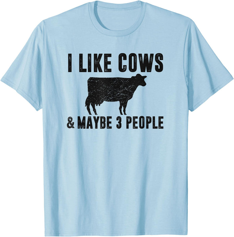Funny Cow Lover Farmer Gifts Women Girls I Like Cows & Maybe 3 People Funny Quote Dairy Cow Graphic T-Shirt - Baby Blue
