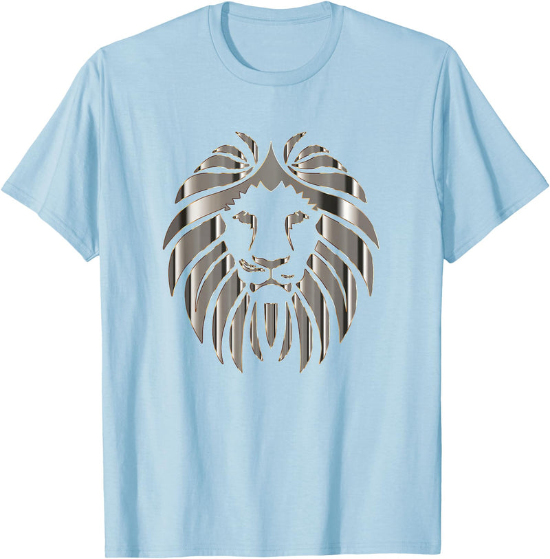 Teeshire Lion Head Tshirts Silver Lion Head Portrait Safari Animal Novelty Gift T-Shirt T-Shirt - Baby Blue