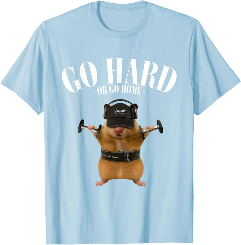 Hamster Deadlift Training Funny Cute Rat Weightlifting Meme T-Shirt - Baby Blue