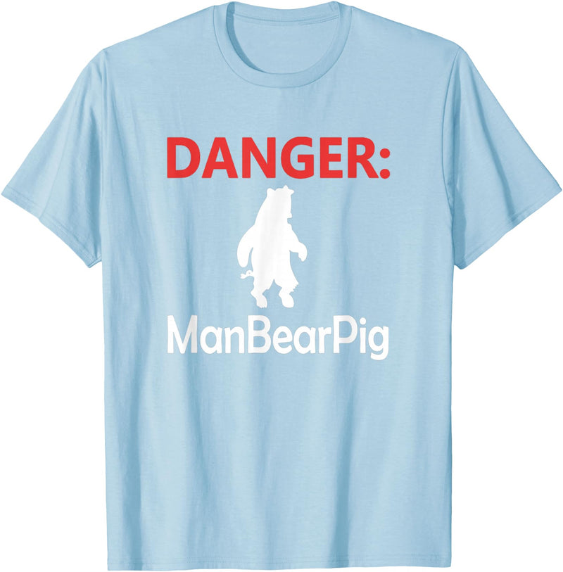 Funny Tees Danger Man Bear Pig T-Shirt - Baby Blue