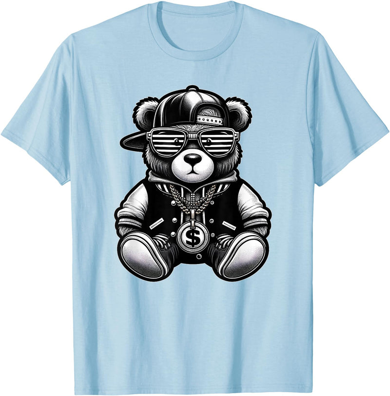 Teddy Bear Hip Hop Lovers Men Women & Kids Funny Hip Hop Teddy Bear 90s Graffiti Art Rap Lover Gangsta T-Shirt - Baby Blue