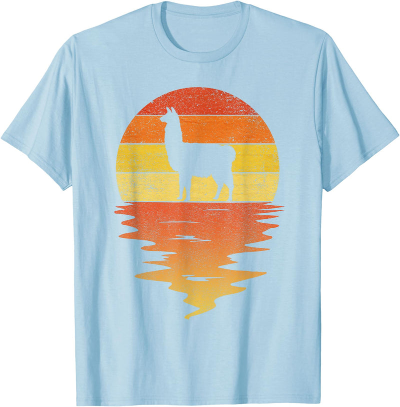 TrendyPull Silhouette Retro Vintage Style Gifts Llama shirt retro sunset 70s vintage Llama T-Shirt - Baby Blue