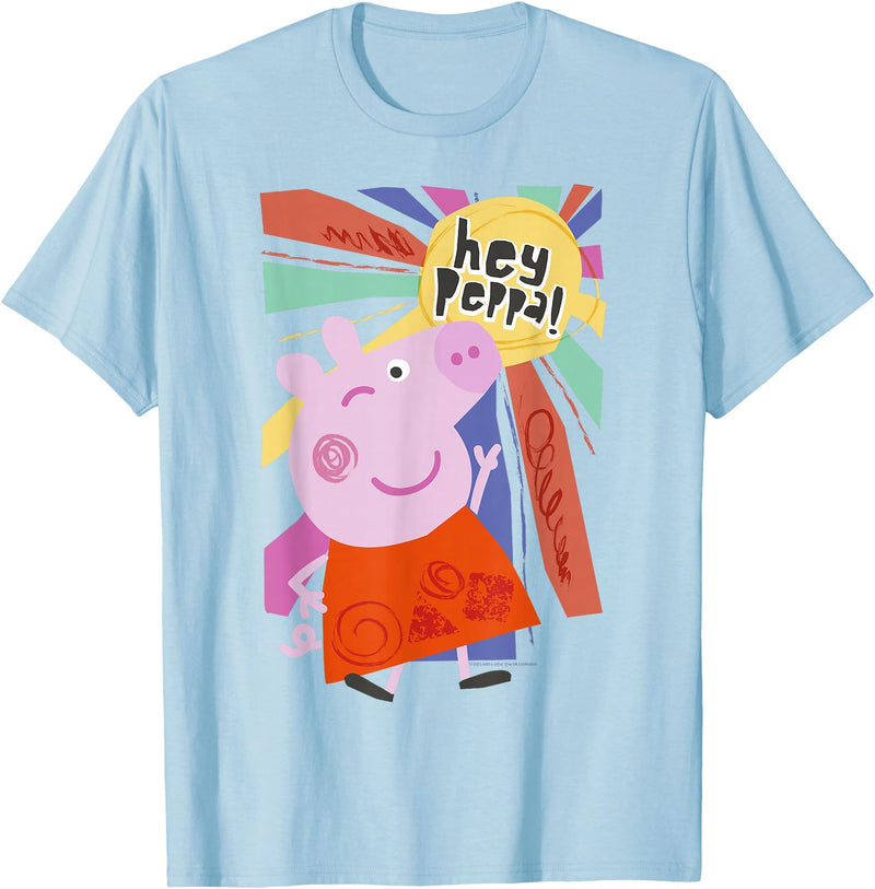 Peppa Pig Hey Peppa Colorful Sunshine Striking Pose Portrait T-Shirt - Baby Blue