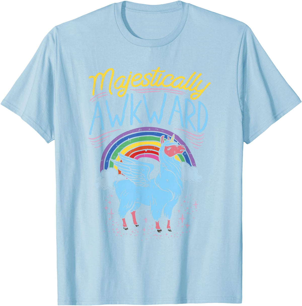 Llama Queen Birthday Party Gift Majestically Awkward Funny Llamacorn Llama Unicorn Rainbow T-Shirt - Baby Blue