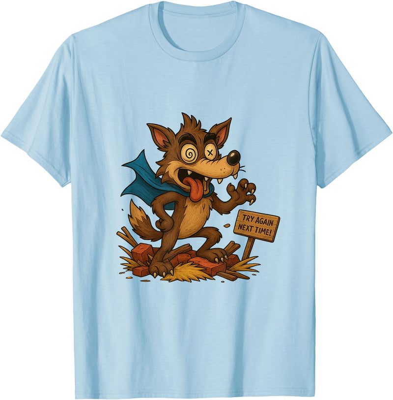Three Hero Pigs Storytime Legends Bad Wolf in personalized costume 3 Pigs on the back T-Shirt - Baby Blue