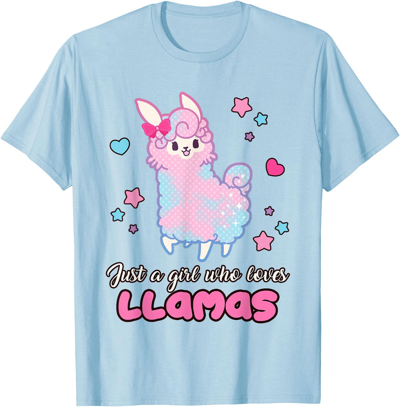 Just A Girl Who Loves Llamas BW Art Llama Girl Shirt Just A Girl Who Loves Llamas Cute T-Shirt - Baby Blue
