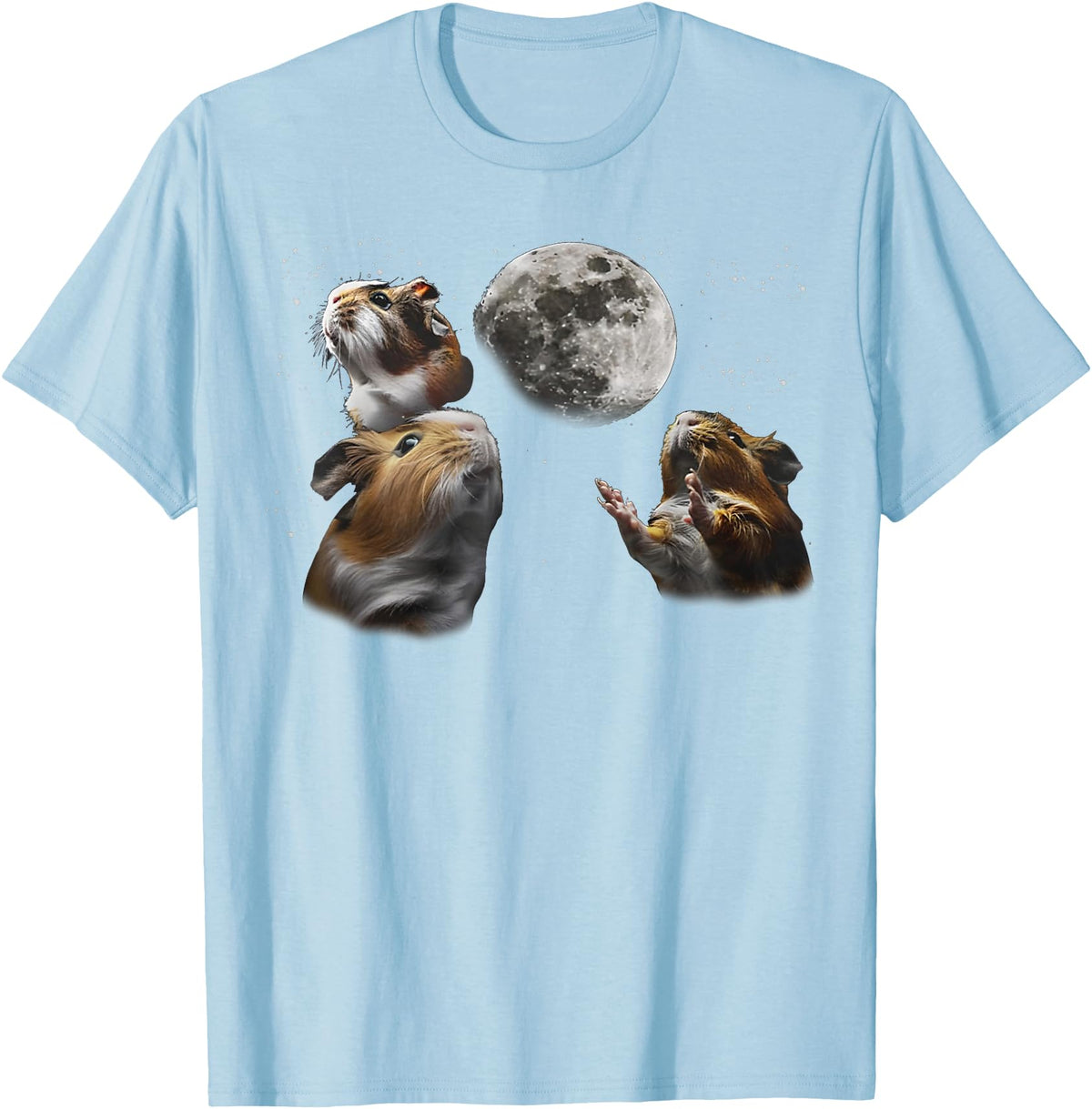 Funny Guinea Pig Lover Gifts 3 Guinea Pigs Moon Howling Funny Rodent For Men, Women, Kid T-Shirt - Baby Blue